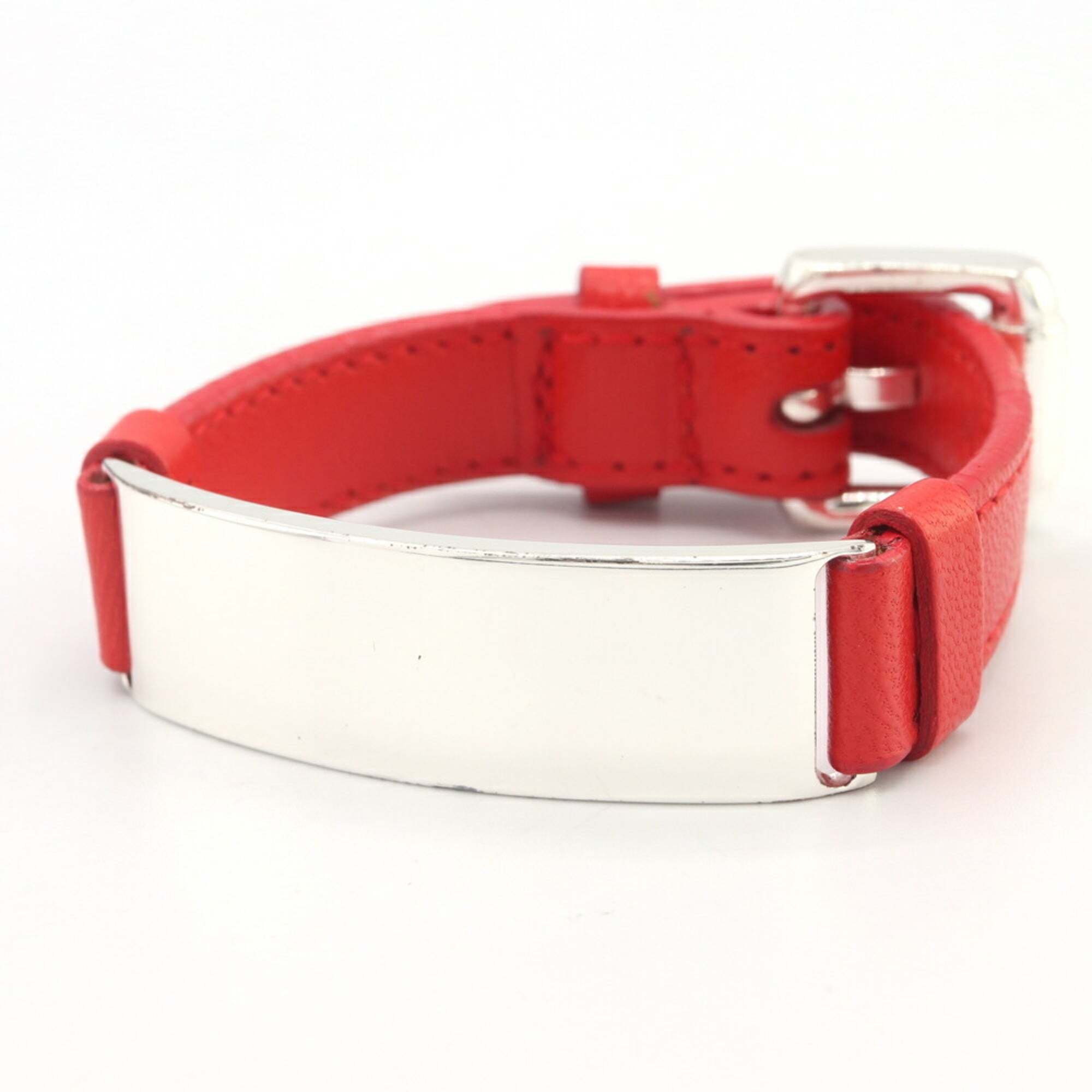 Bottega Veneta Bracelet Id Plate Red Silver Sv Sterling 925 Leather Strap Wom 294$
